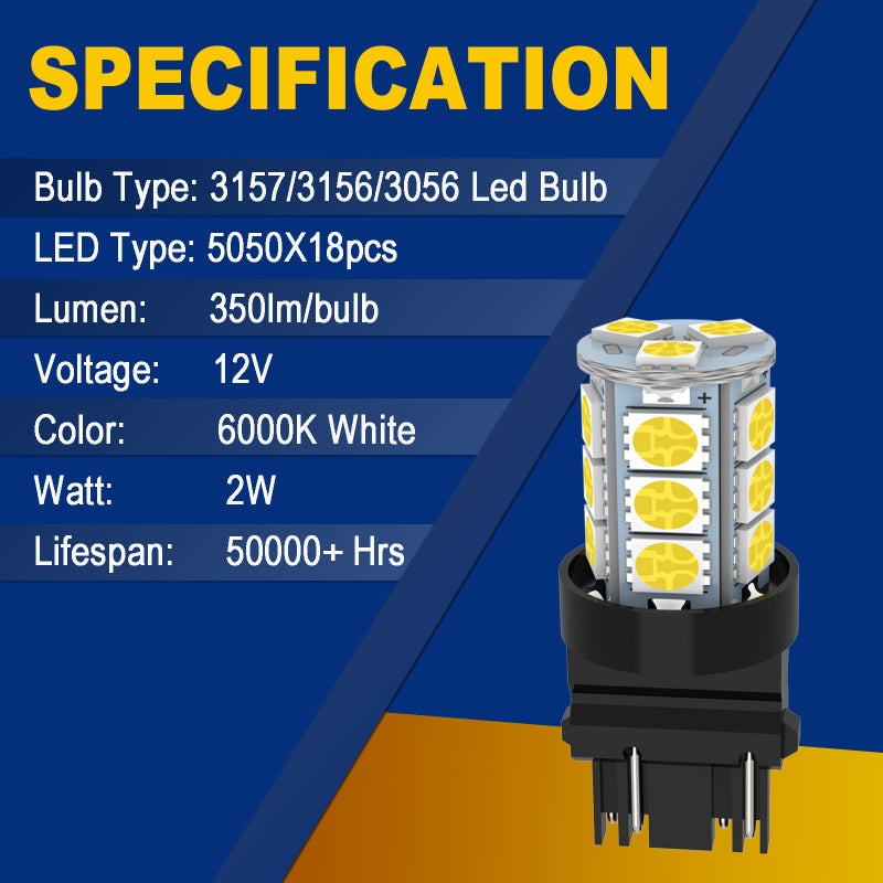 GIVEDOUA 3157 LED Car Bulb Super Bright 12V 3056 3156 3156A 3057 4057 3157 4157 T25 LED Car Bulbs for Brake Lights, Backup Reverse Lights,Pack of 10pcs - Image 3